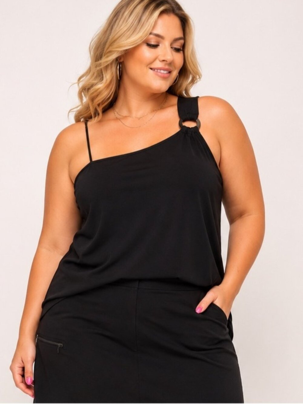 Addition Elle One Shoulder Black Tank Top Stretchy Size 3X Party Summer Casual